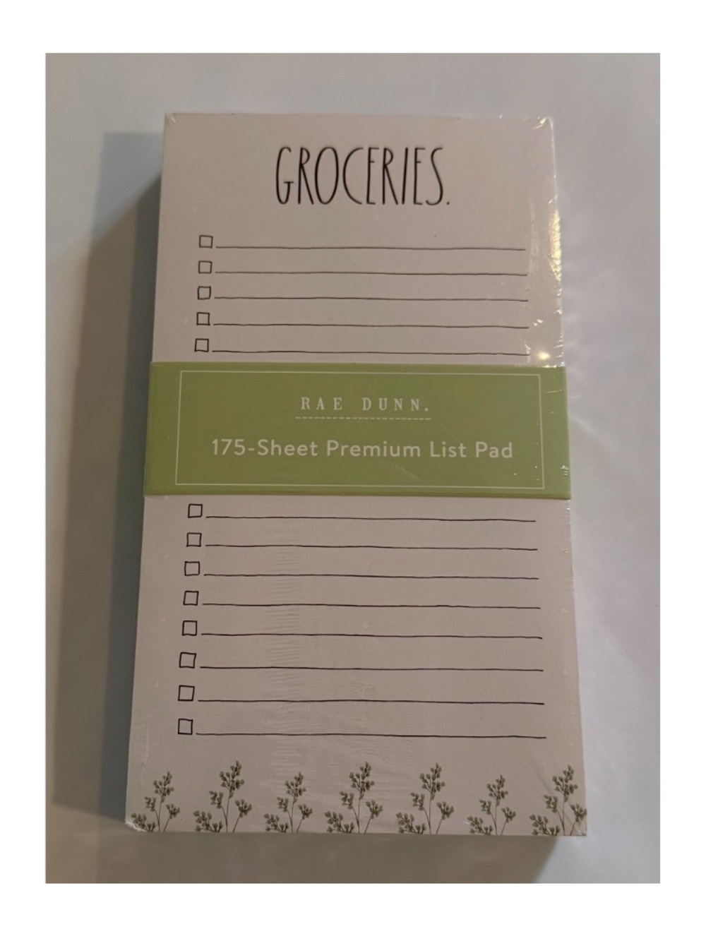 Rae Dunn nwt Groceries List Pad in Green and White with Floral Trim